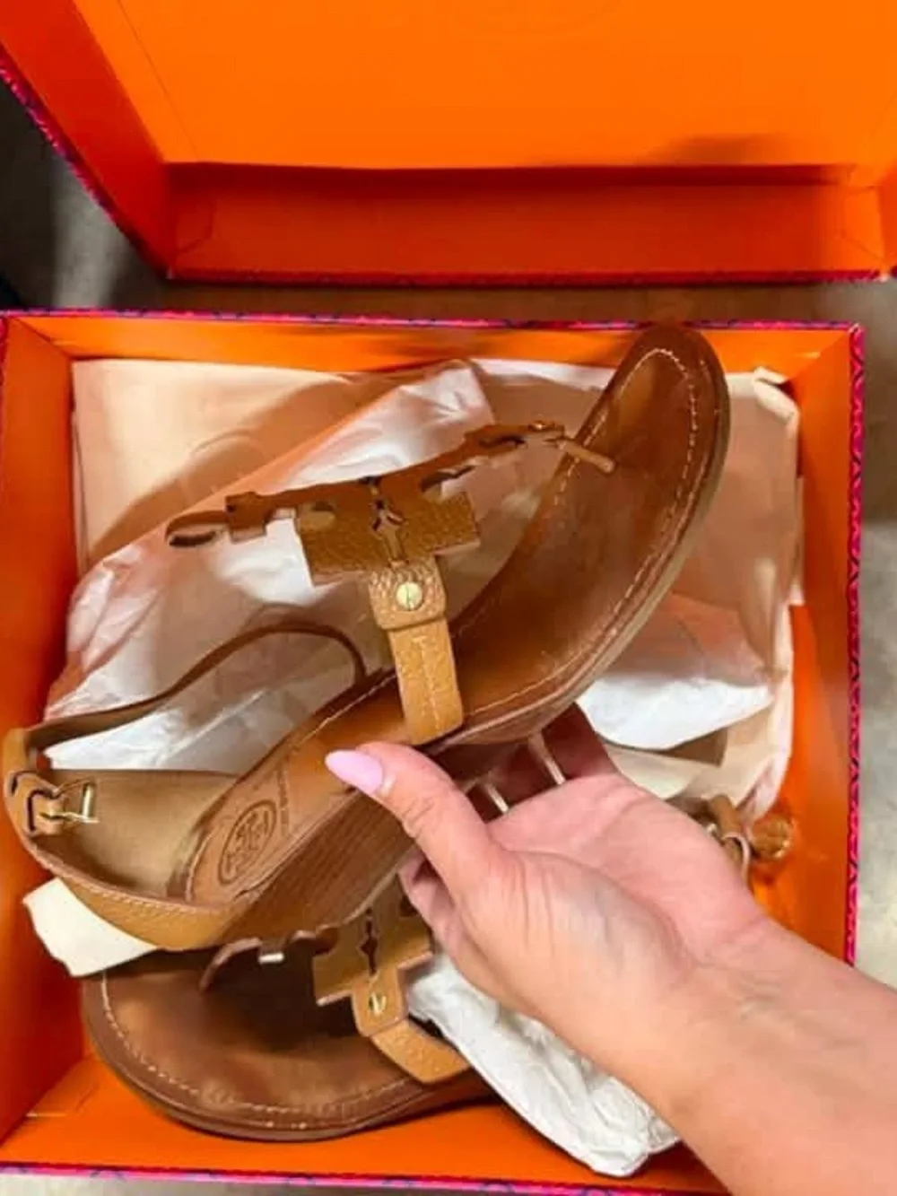 Tory Burch Tan Leather Logo Wedges